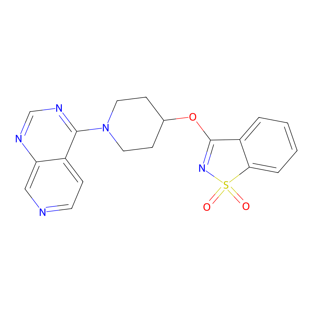 3-(1-Pyrido[3,4-d]pyrimidin-4-ylpiperidin-4-yl)oxy-1,2-benzothiazole 1,1-dioxide molecular structure, CAS 2741890-54-8