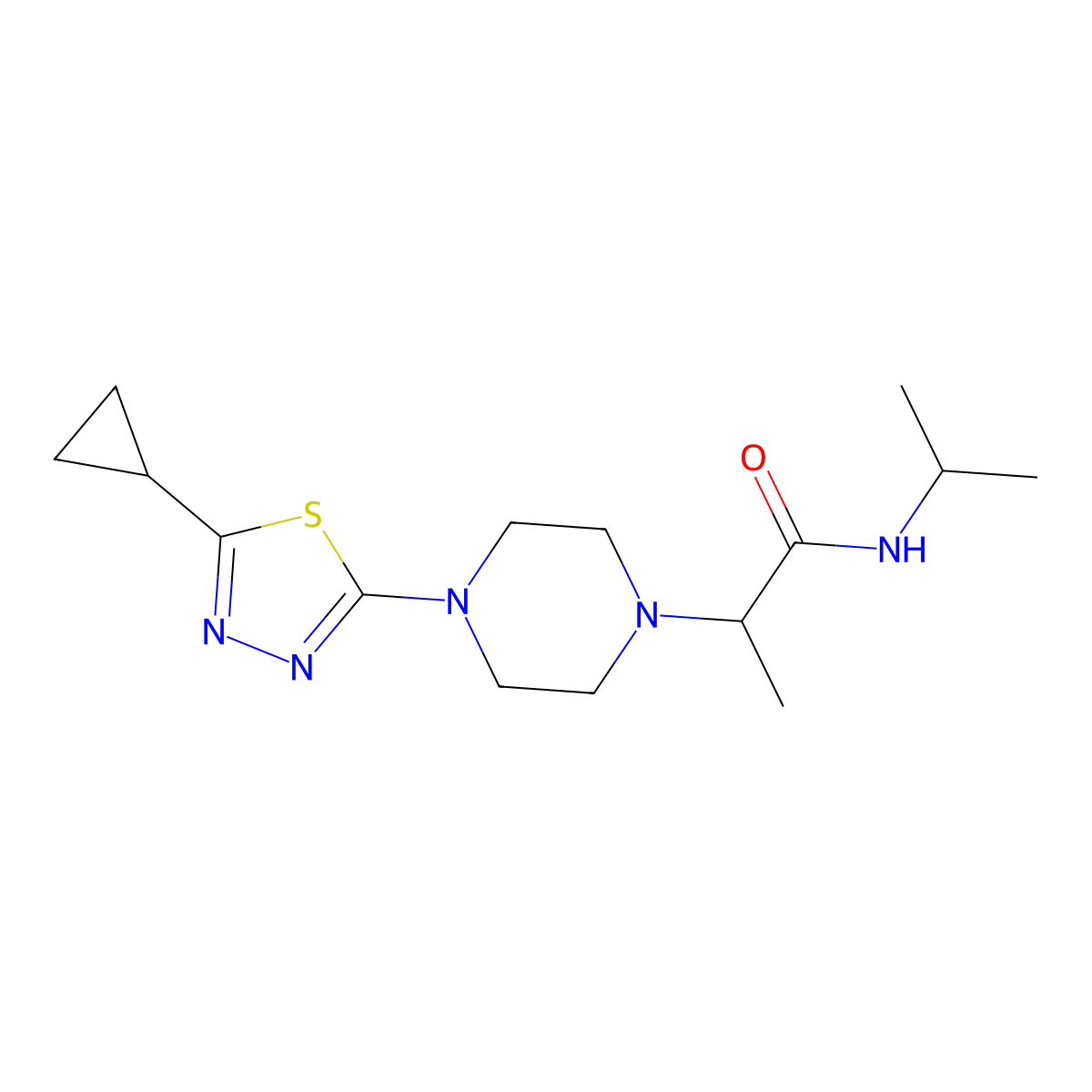 2-[4-(5-cyclopropyl-1,3,4-thiadiazol-2-yl)piperazin-1-yl]-N-(propan-2-yl)propanamide molecular structure, CAS 2741890-63-9