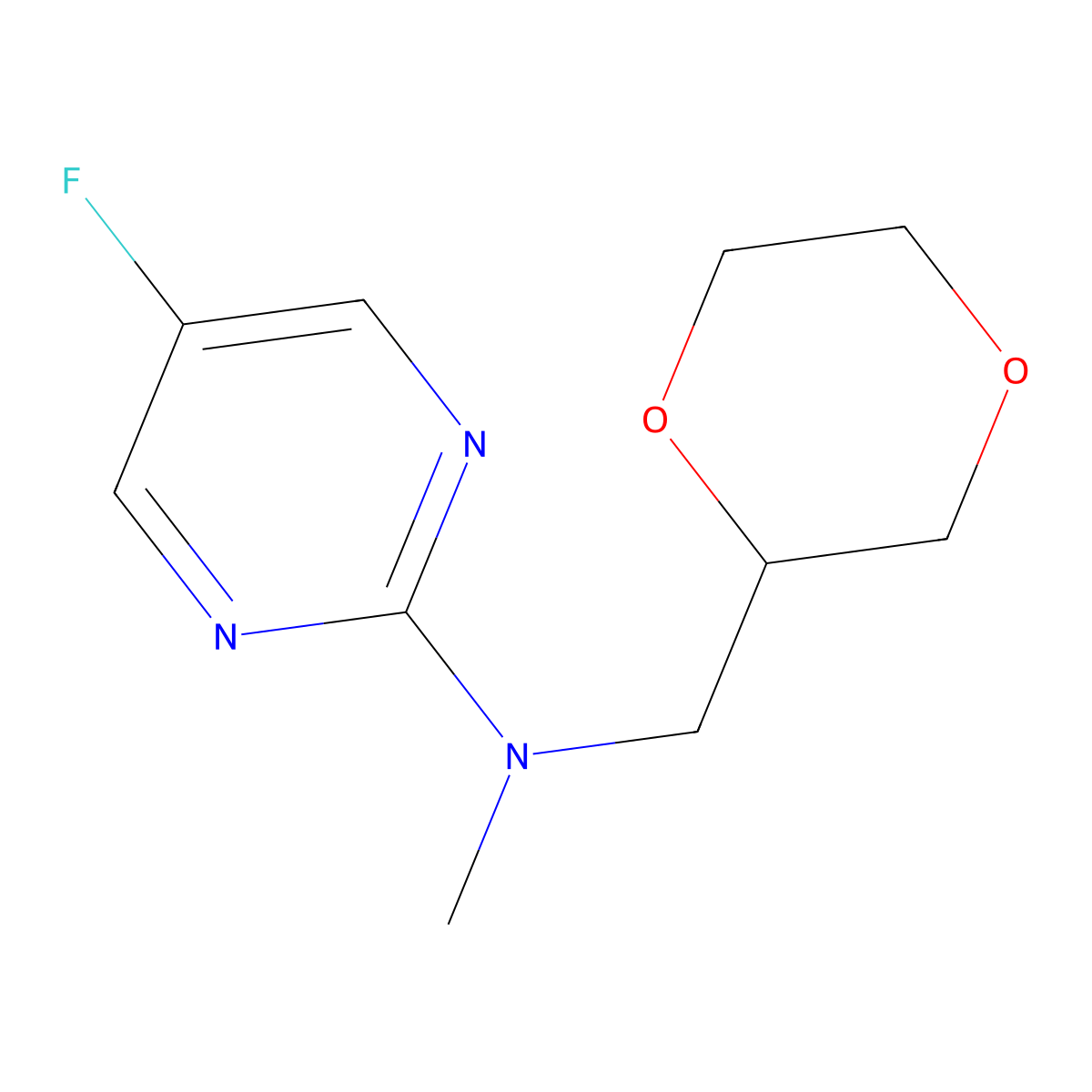 N-[(1,4-dioxan-2-yl)methyl]-5-fluoro-N-methylpyrimidin-2-amine molecular structure, CAS 2741892-74-8