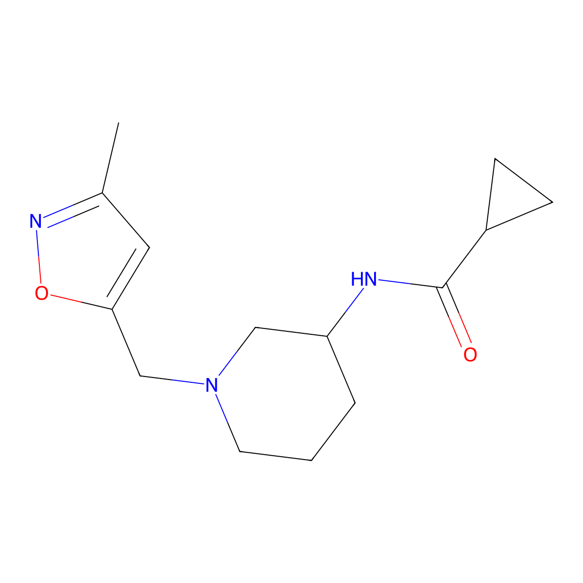 N-{1-[(3-methyl-1,2-oxazol-5-yl)methyl]piperidin-3-yl}cyclopropanecarboxamide molecular structure, CAS 2741892-79-3