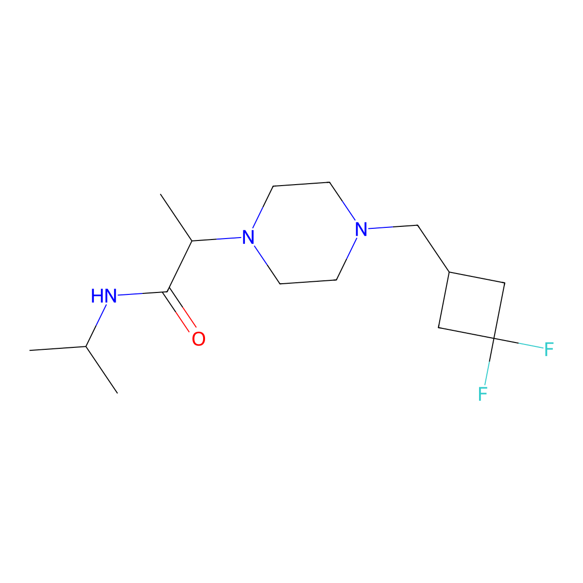 2-{4-[(3,3-difluorocyclobutyl)methyl]piperazin-1-yl}-N-(propan-2-yl)propanamide molecular structure, CAS 2741892-80-6