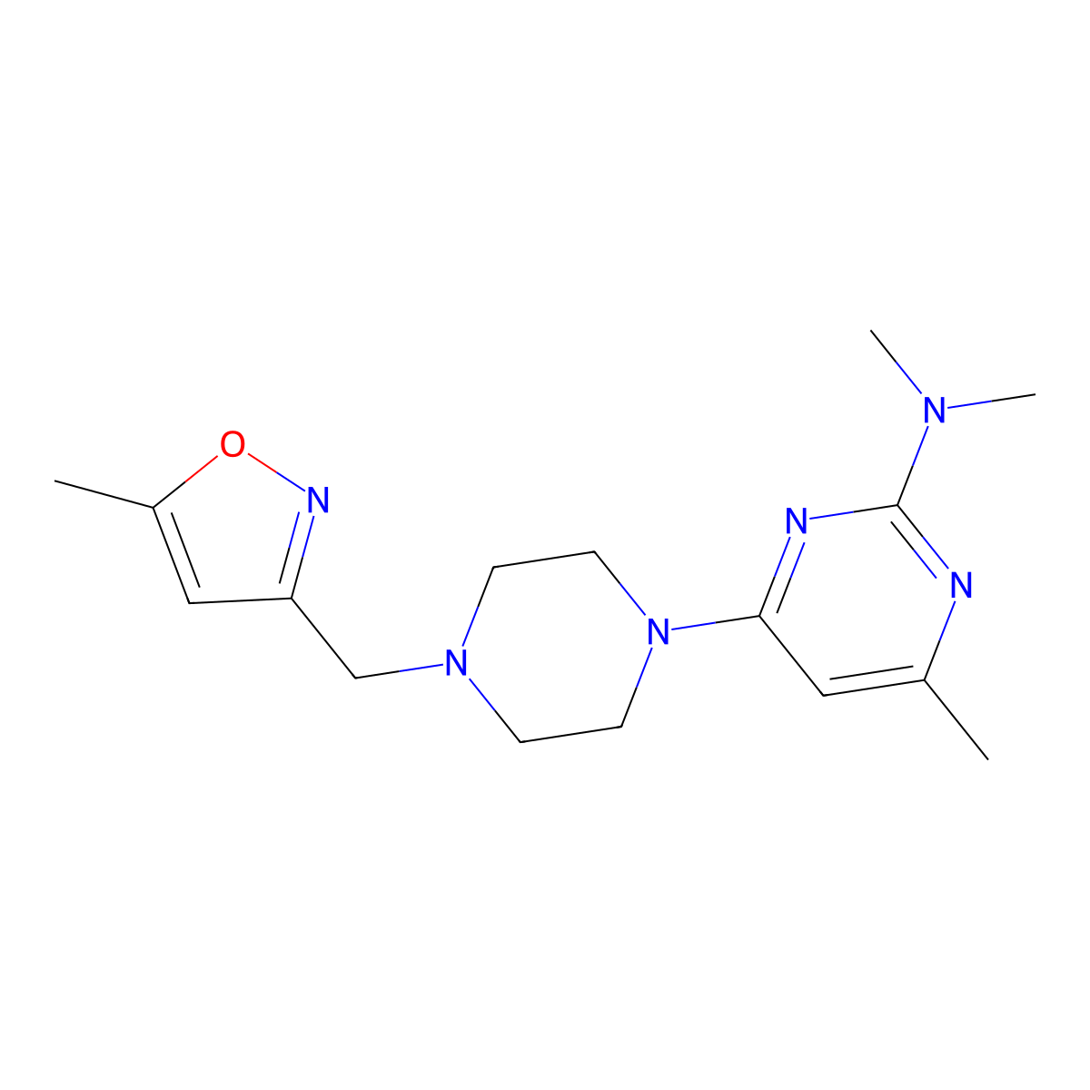 N,N,4-trimethyl-6-{4-[(5-methyl-1,2-oxazol-3-yl)methyl]piperazin-1-yl}pyrimidin-2-amine molecular structure, CAS 2741892-81-7
