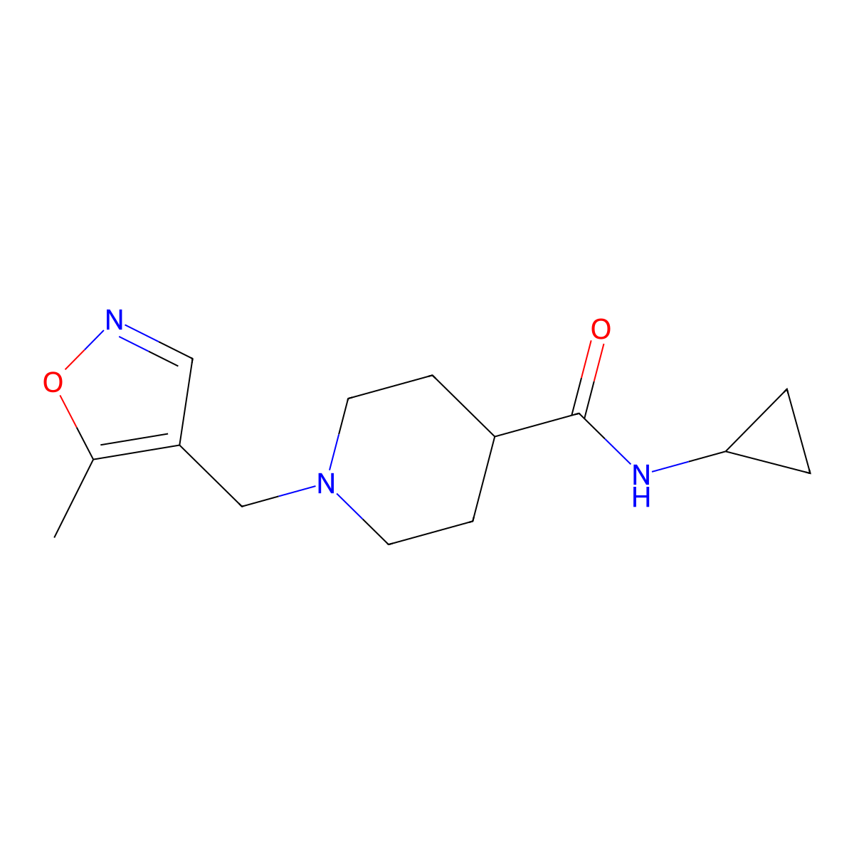N-cyclopropyl-1-[(5-methyl-1,2-oxazol-4-yl)methyl]piperidine-4-carboxamide molecular structure, CAS 2741892-84-0