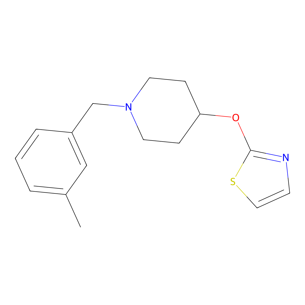 1-[(3-Methylphenyl)methyl]-4-(1,3-thiazol-2-yloxy)piperidine molecular structure, CAS 2741892-86-2