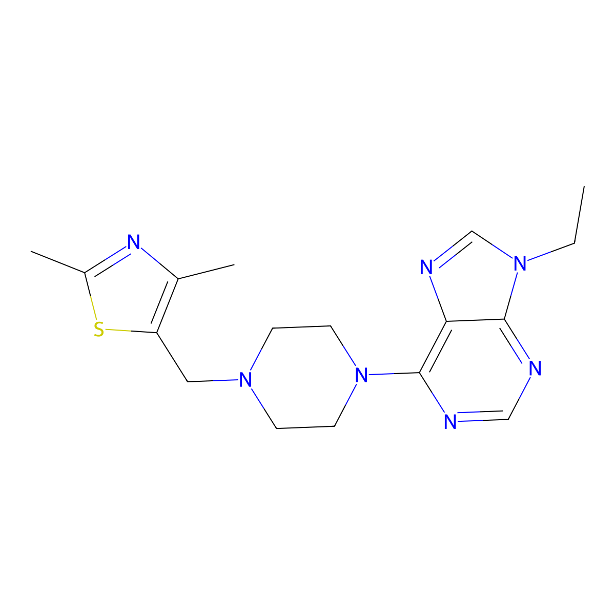 6-{4-[(2,4-dimethyl-1,3-thiazol-5-yl)methyl]piperazin-1-yl}-9-ethyl-9H-purine molecular structure, CAS 2741892-89-5
