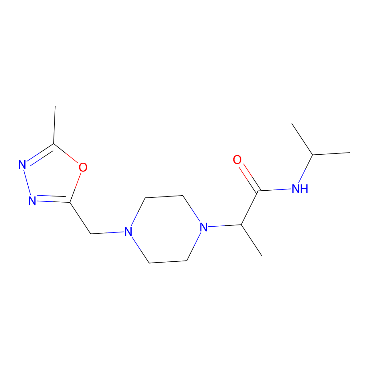 2-{4-[(5-methyl-1,3,4-oxadiazol-2-yl)methyl]piperazin-1-yl}-N-(propan-2-yl)propanamide molecular structure, CAS 2741892-93-1