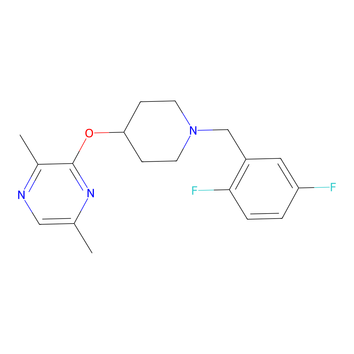 3-({1-[(2,5-Difluorophenyl)methyl]piperidin-4-yl}oxy)-2,5-dimethylpyrazine molecular structure, CAS 2741892-97-5