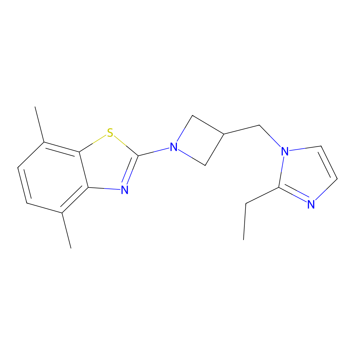 2-{3-[(2-ethyl-1H-imidazol-1-yl)methyl]azetidin-1-yl}-4,7-dimethyl-1,3-benzothiazole molecular structure, CAS 2741893-00-3