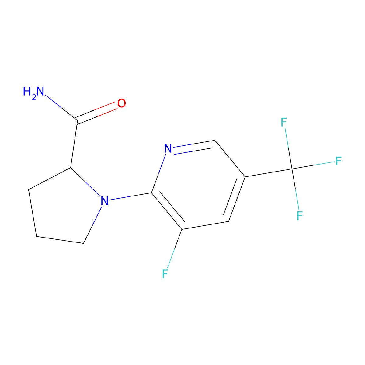 1-[3-Fluoro-5-(trifluoromethyl)pyridin-2-yl]pyrrolidine-2-carboxamide molecular structure, CAS 2741893-03-6
