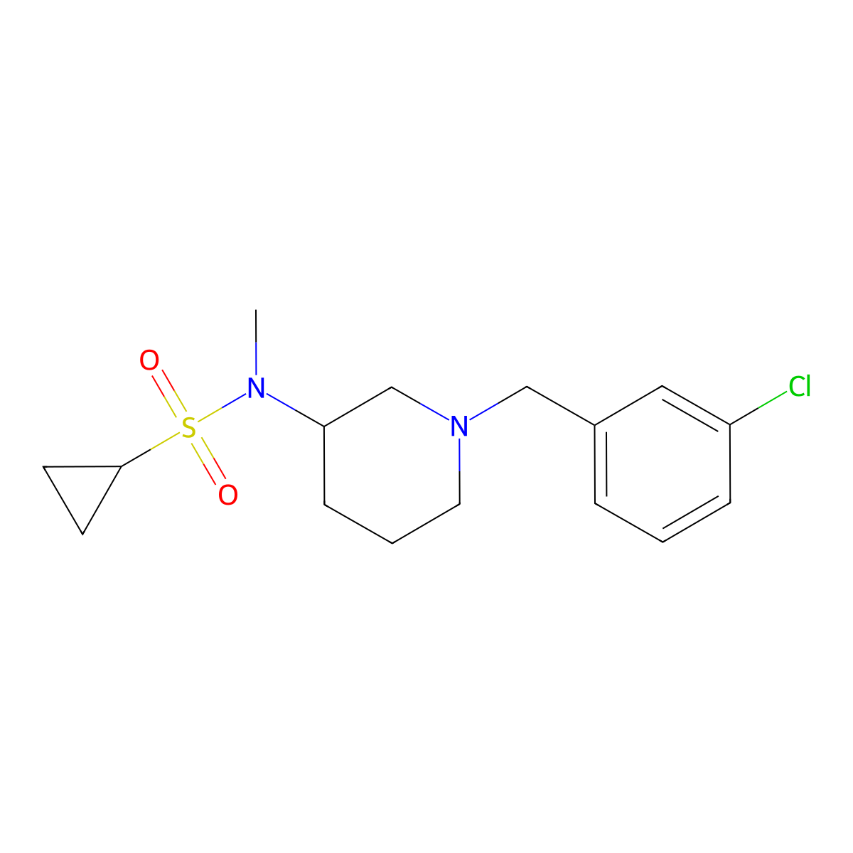 N-{1-[(3-chlorophenyl)methyl]piperidin-3-yl}-N-methylcyclopropanesulfonamide molecular structure, CAS 2741893-15-0