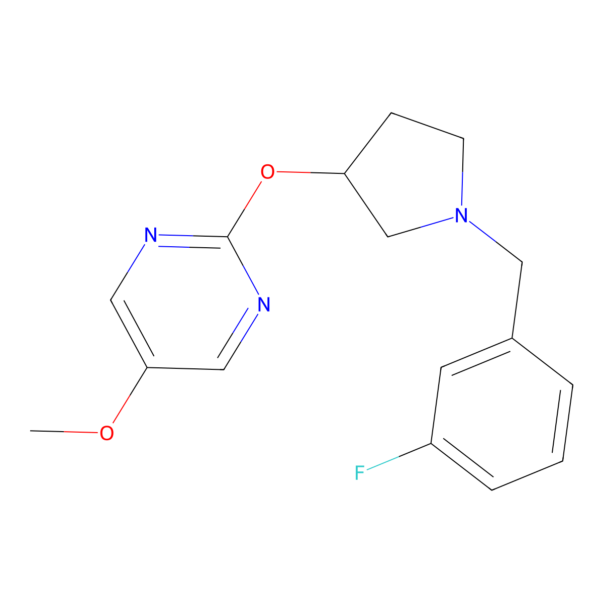 2-({1-[(3-Fluorophenyl)methyl]pyrrolidin-3-yl}oxy)-5-methoxypyrimidine molecular structure, CAS 2741893-20-7
