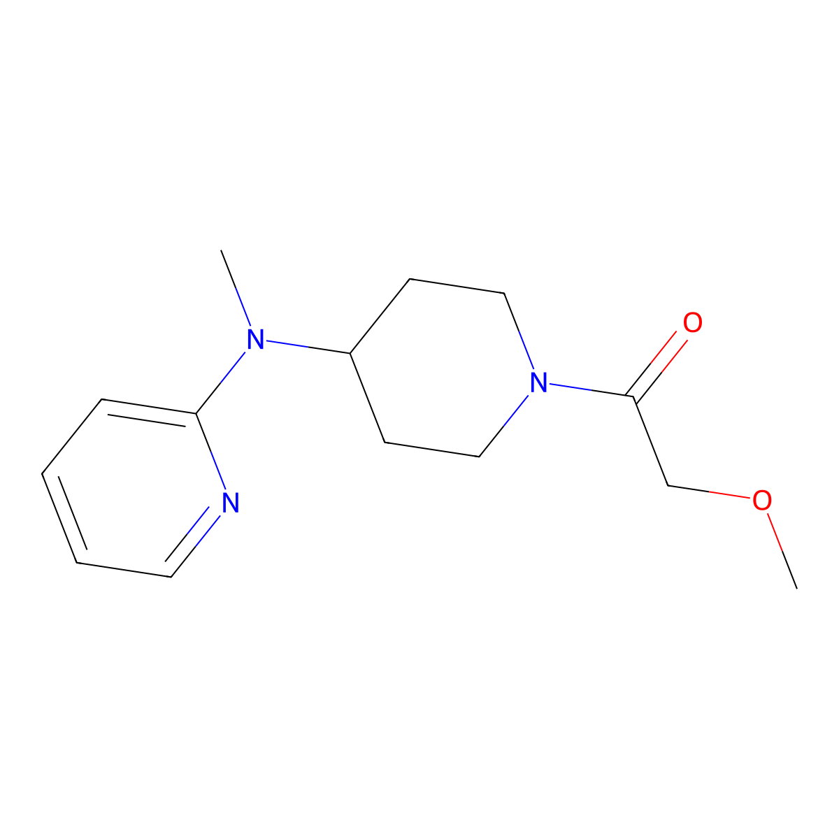 2-Methoxy-1-{4-[methyl(pyridin-2-yl)amino]piperidin-1-yl}ethan-1-one molecular structure, CAS 2741893-28-5