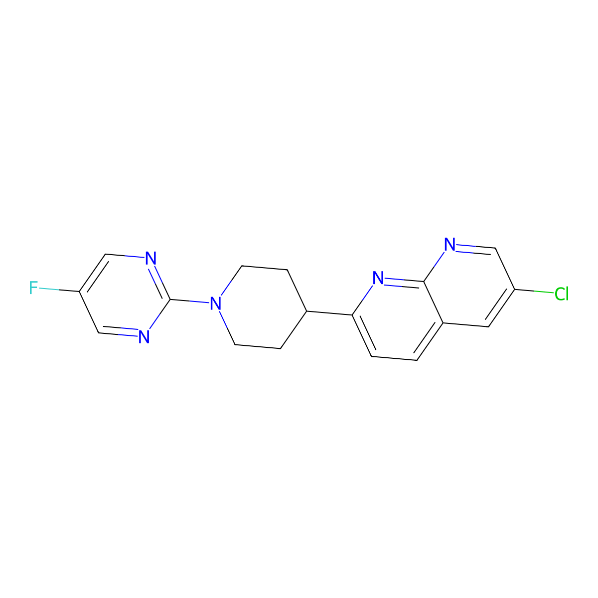 6-Chloro-2-[1-(5-fluoropyrimidin-2-yl)piperidin-4-yl]-1,8-naphthyridine molecular structure, CAS 2741893-33-2