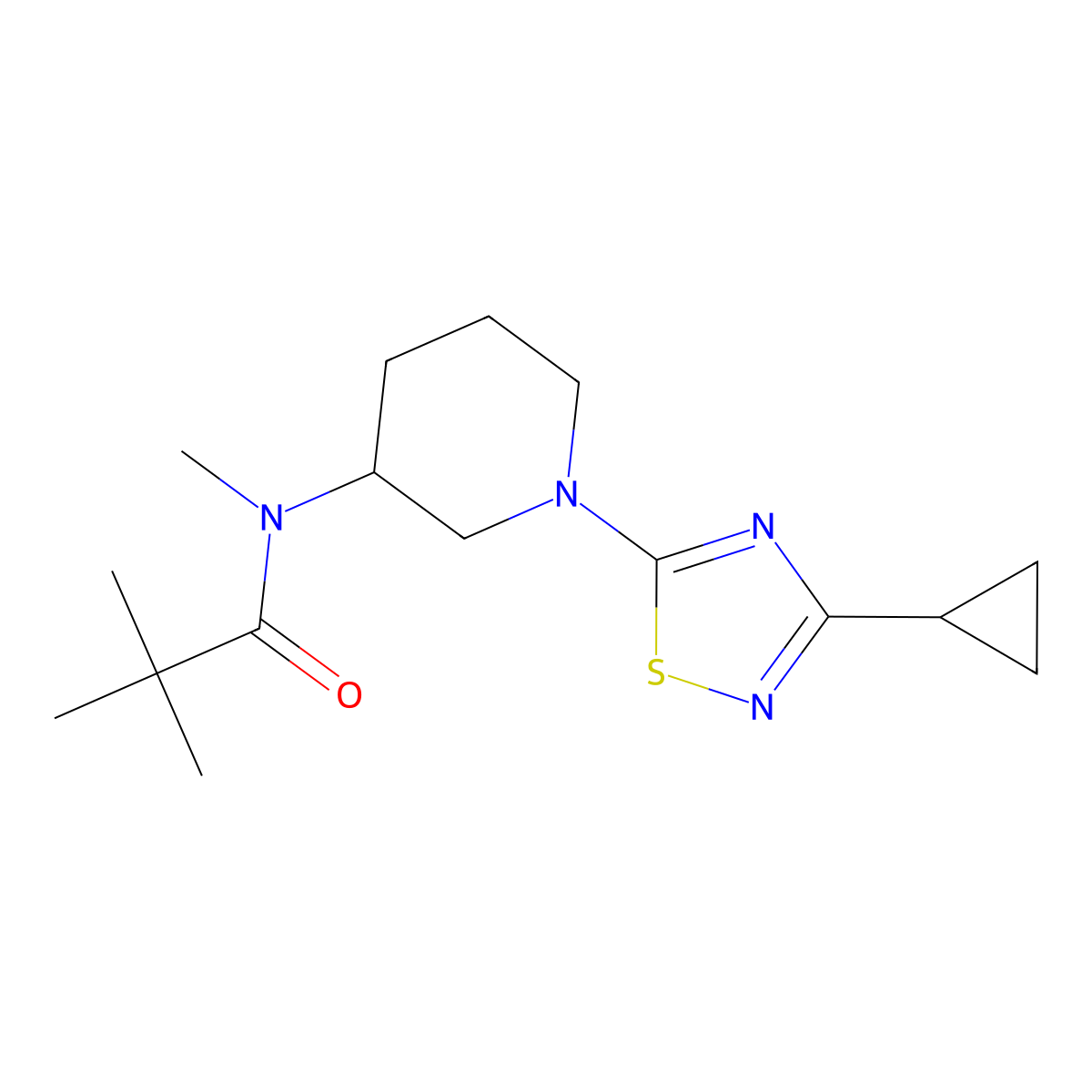 N-[1-(3-cyclopropyl-1,2,4-thiadiazol-5-yl)piperidin-3-yl]-N,2,2-trimethylpropanamide molecular structure, CAS 2741893-36-5