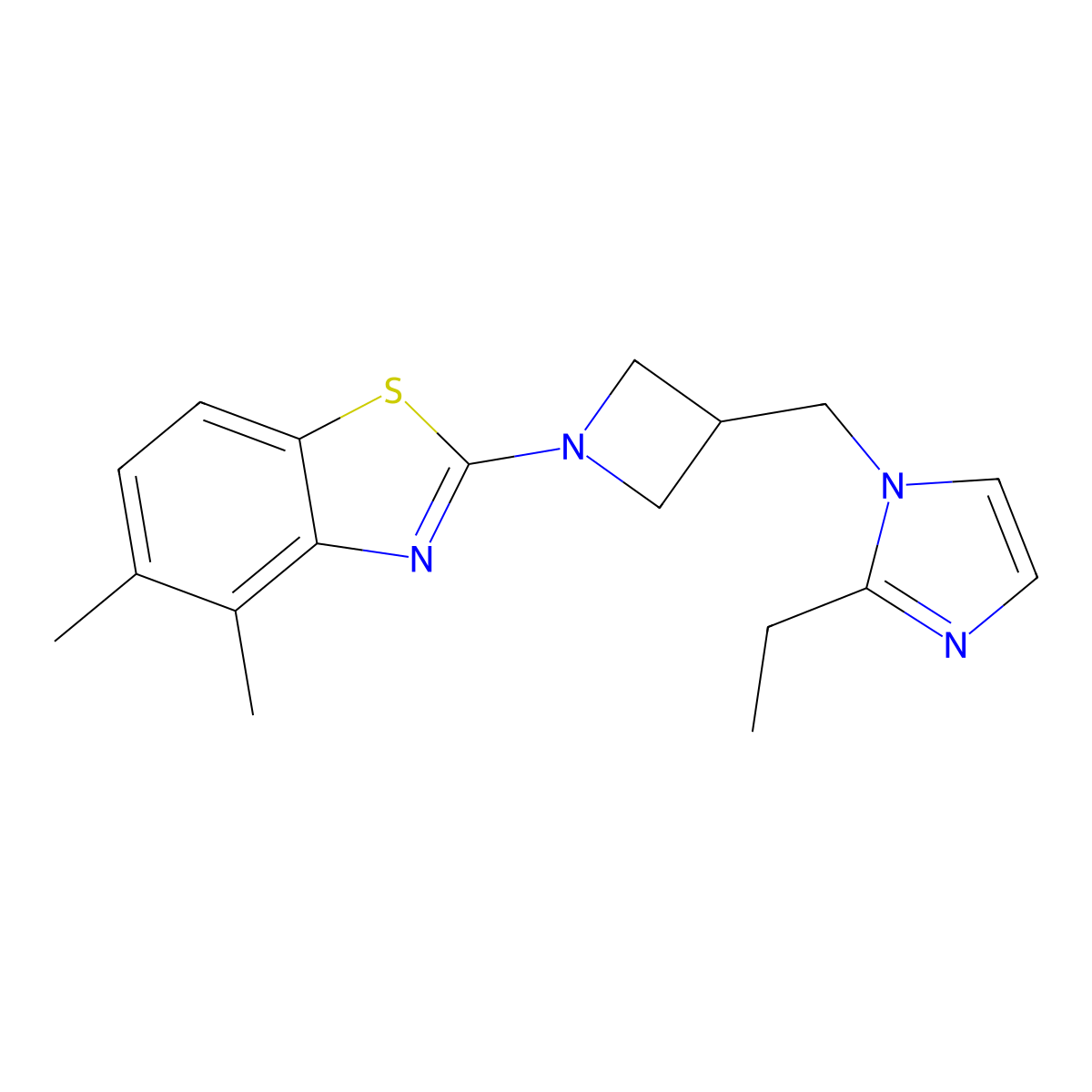 2-{3-[(2-ethyl-1H-imidazol-1-yl)methyl]azetidin-1-yl}-4,5-dimethyl-1,3-benzothiazole molecular structure, CAS 2741893-37-6