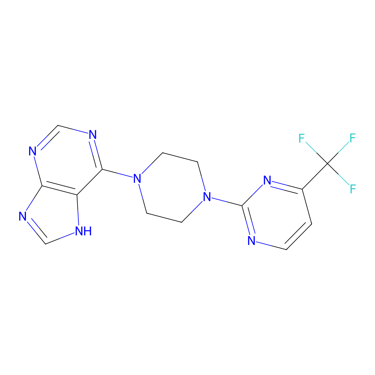 6-{4-[4-(trifluoromethyl)pyrimidin-2-yl]piperazin-1-yl}-9H-purine molecular structure, CAS 2741893-40-1