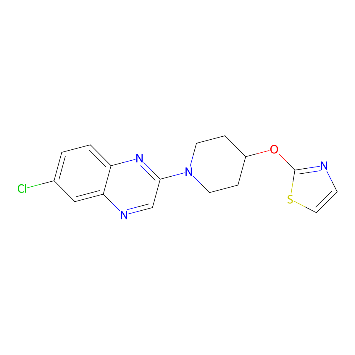 6-Chloro-2-[4-(1,3-thiazol-2-yloxy)piperidin-1-yl]quinoxaline molecular structure, CAS 2741893-41-2