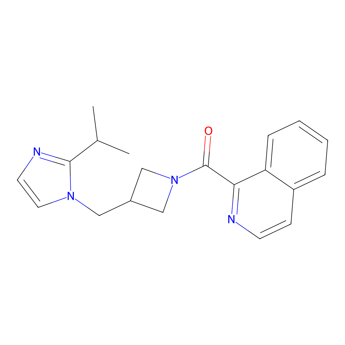 1-(3-{[2-(propan-2-yl)-1H-imidazol-1-yl]methyl}azetidine-1-carbonyl)isoquinoline molecular structure, CAS 2741893-45-6