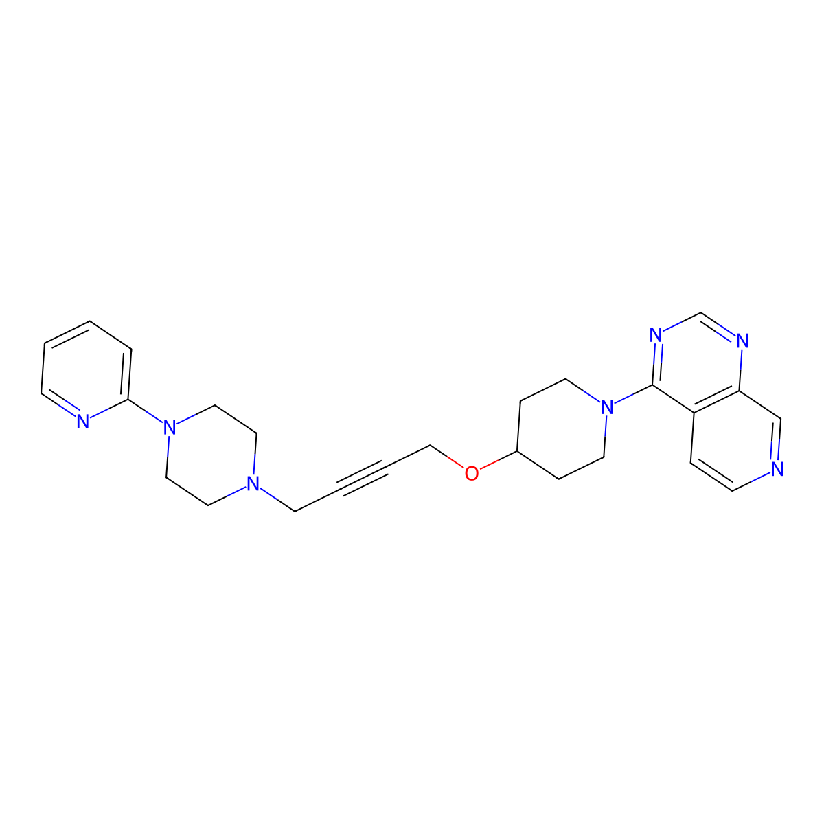1-(Pyridin-2-yl)-4-{4-[(1-{pyrido[3,4-d]pyrimidin-4-yl}piperidin-4-yl)oxy]but-2-yn-1-yl}piperazine molecular structure, CAS 2741893-47-8