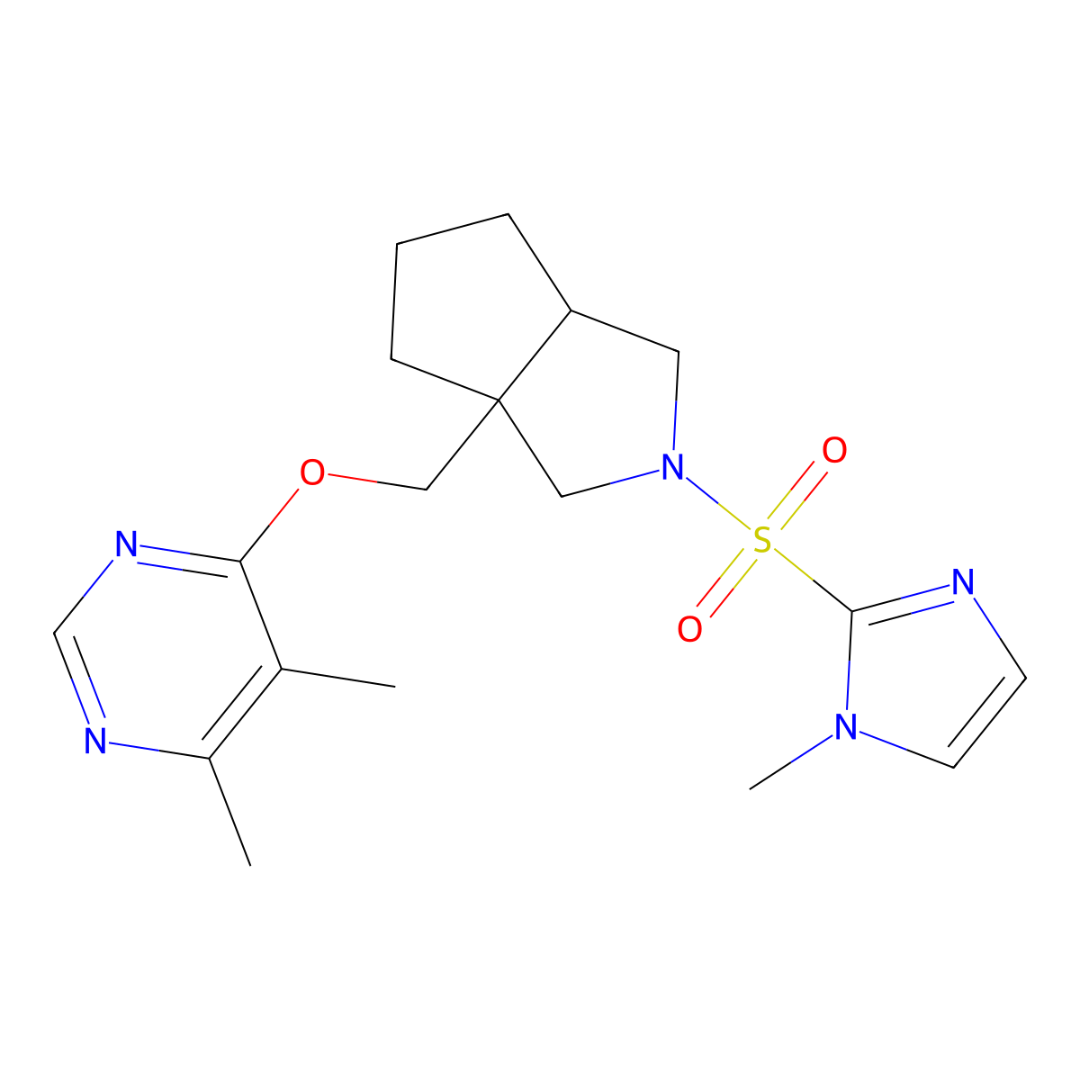 4,5-dimethyl-6-({2-[(1-methyl-1H-imidazol-2-yl)sulfonyl]-octahydrocyclopenta[c]pyrrol-3a-yl}methoxy)pyrimidine molecular structure, CAS 2741893-54-7