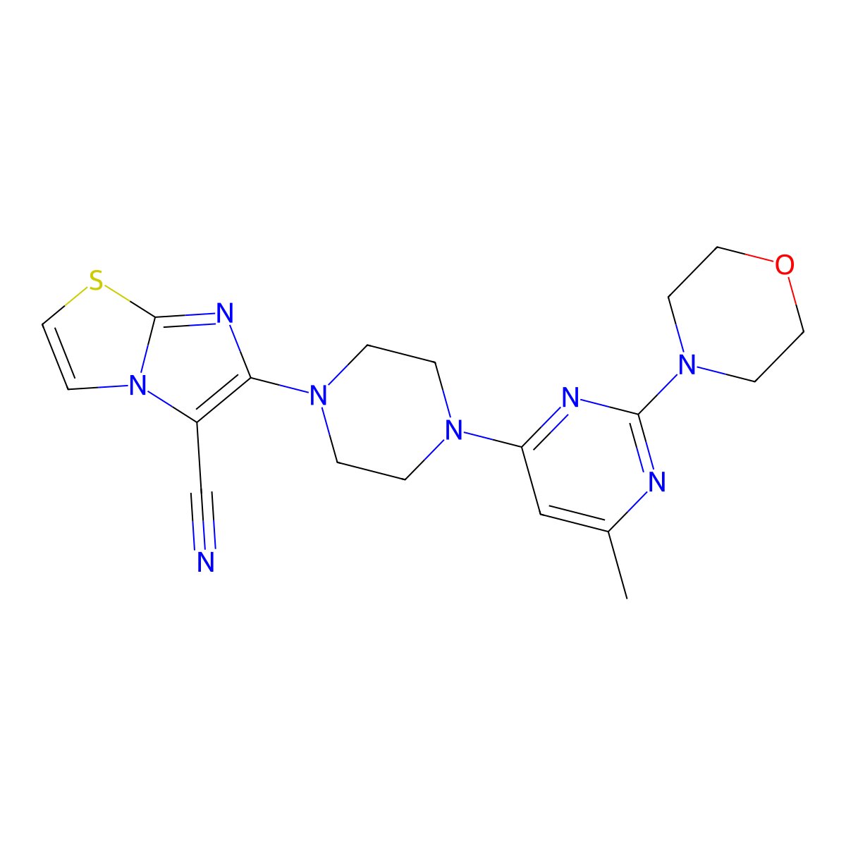 6-{4-[6-Methyl-2-(morpholin-4-yl)pyrimidin-4-yl]piperazin-1-yl}imidazo[2,1-b][1,3]thiazole-5-carbonitrile molecular structure, CAS 2741893-60-5