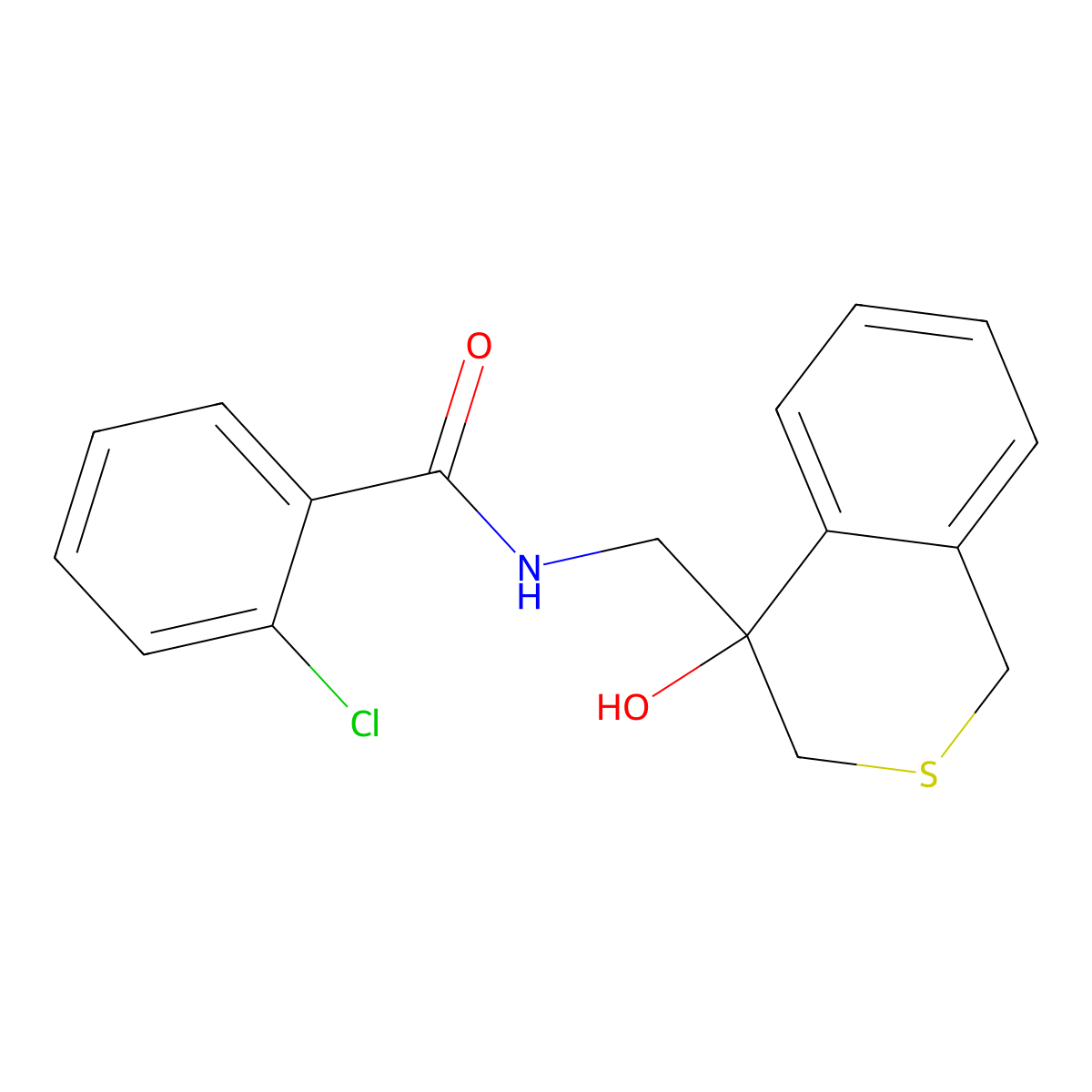 2-chloro-N-[(4-hydroxy-3,4-dihydro-1H-2-benzothiopyran-4-yl)methyl]benzamide molecular structure, CAS 2741893-67-2