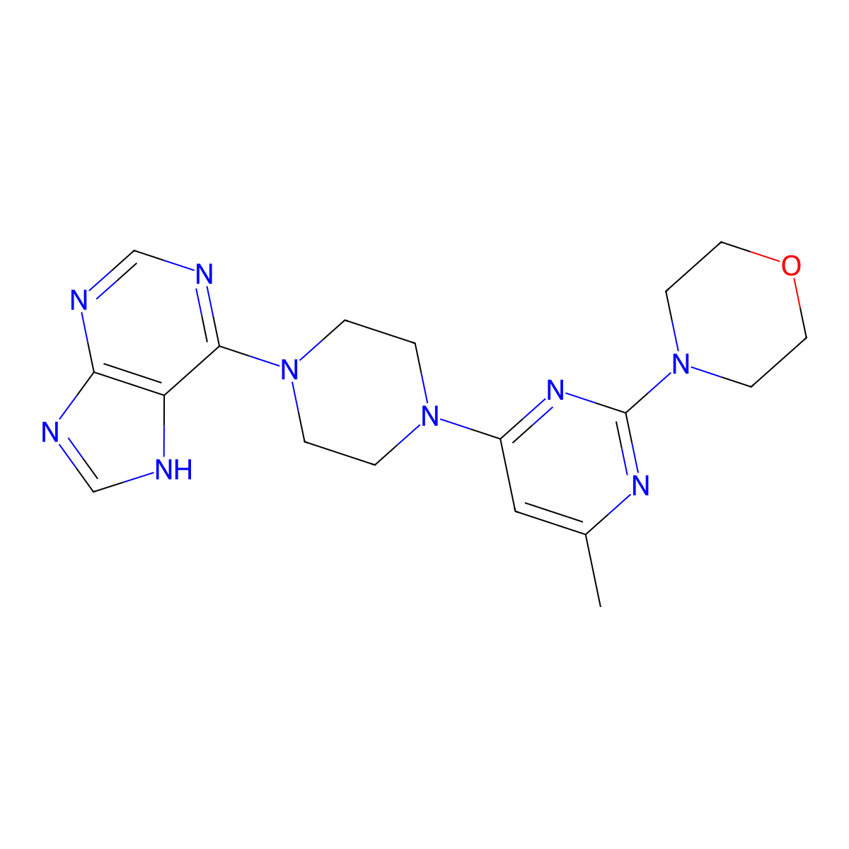 6-{4-[6-methyl-2-(morpholin-4-yl)pyrimidin-4-yl]piperazin-1-yl}-9H-purine molecular structure, CAS 2741893-74-1
