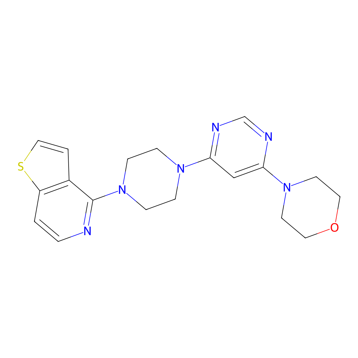 4-[6-(4-{Thieno[3,2-c]pyridin-4-yl}piperazin-1-yl)pyrimidin-4-yl]morpholine molecular structure, CAS 2741893-75-2