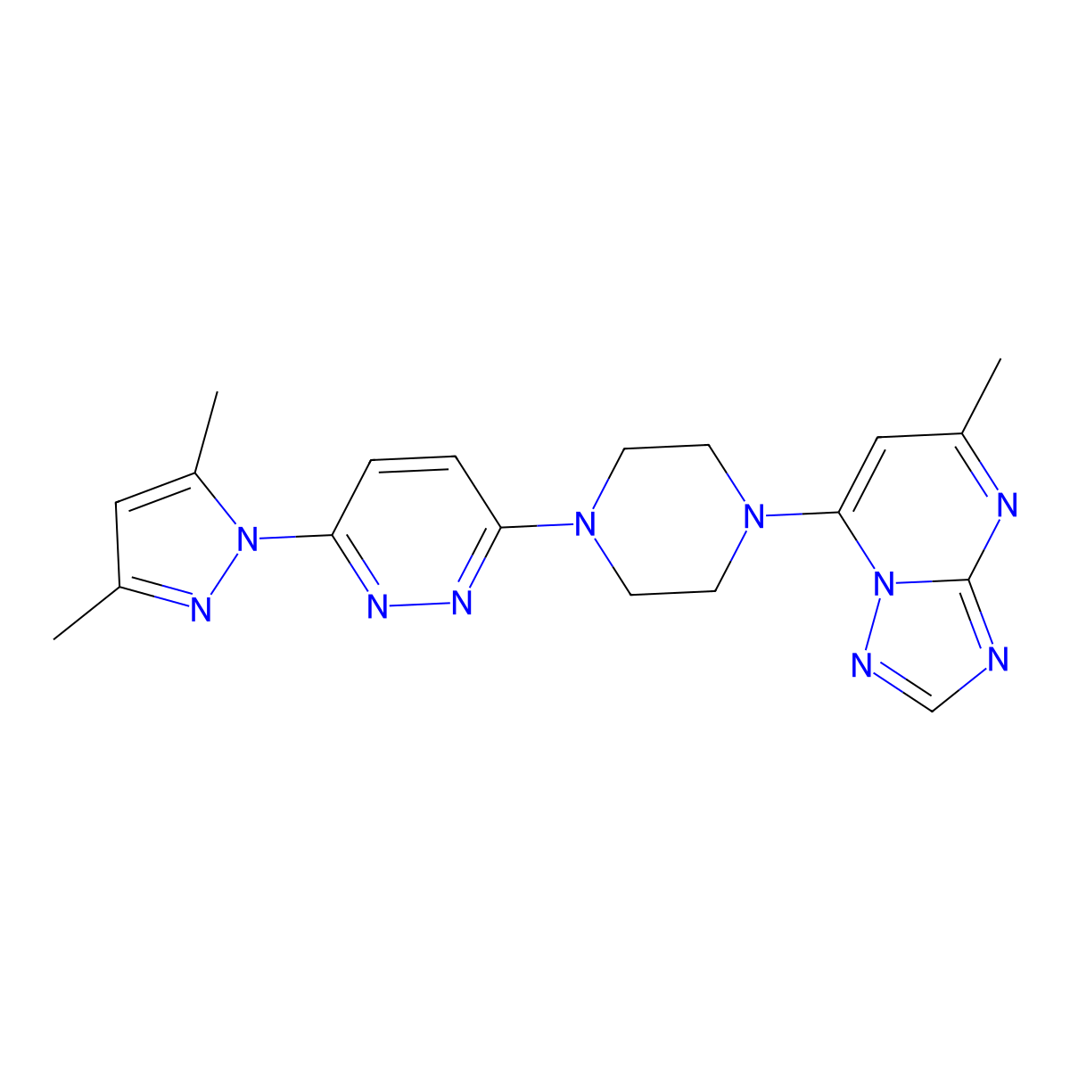 3-(3,5-dimethyl-1H-pyrazol-1-yl)-6-(4-{5-methyl-[1,2,4]triazolo[1,5-a]pyrimidin-7-yl}piperazin-1-yl)pyridazine molecular structure, CAS 2741893-77-4