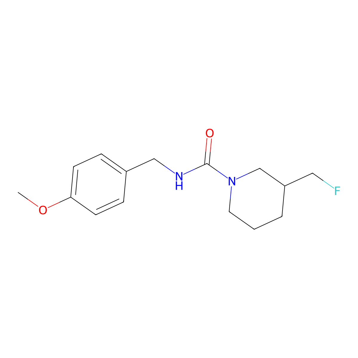 3-(fluoromethyl)-N-[(4-methoxyphenyl)methyl]piperidine-1-carboxamide molecular structure, CAS 2741893-78-5