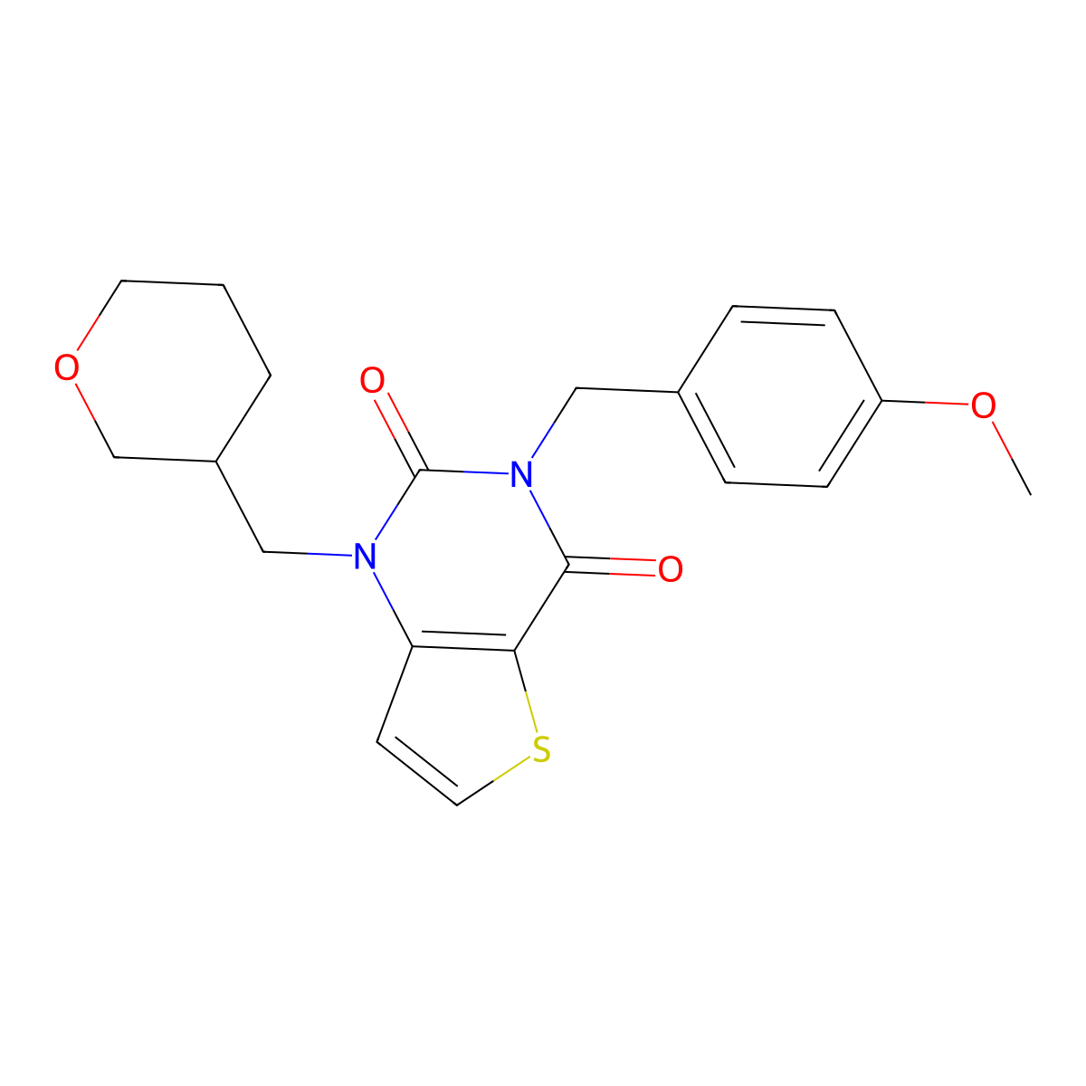3-[(4-methoxyphenyl)methyl]-1-[(oxan-3-yl)methyl]-1H,2H,3H,4H-thieno[3,2-d]pyrimidine-2,4-dione molecular structure, CAS 2741893-79-6