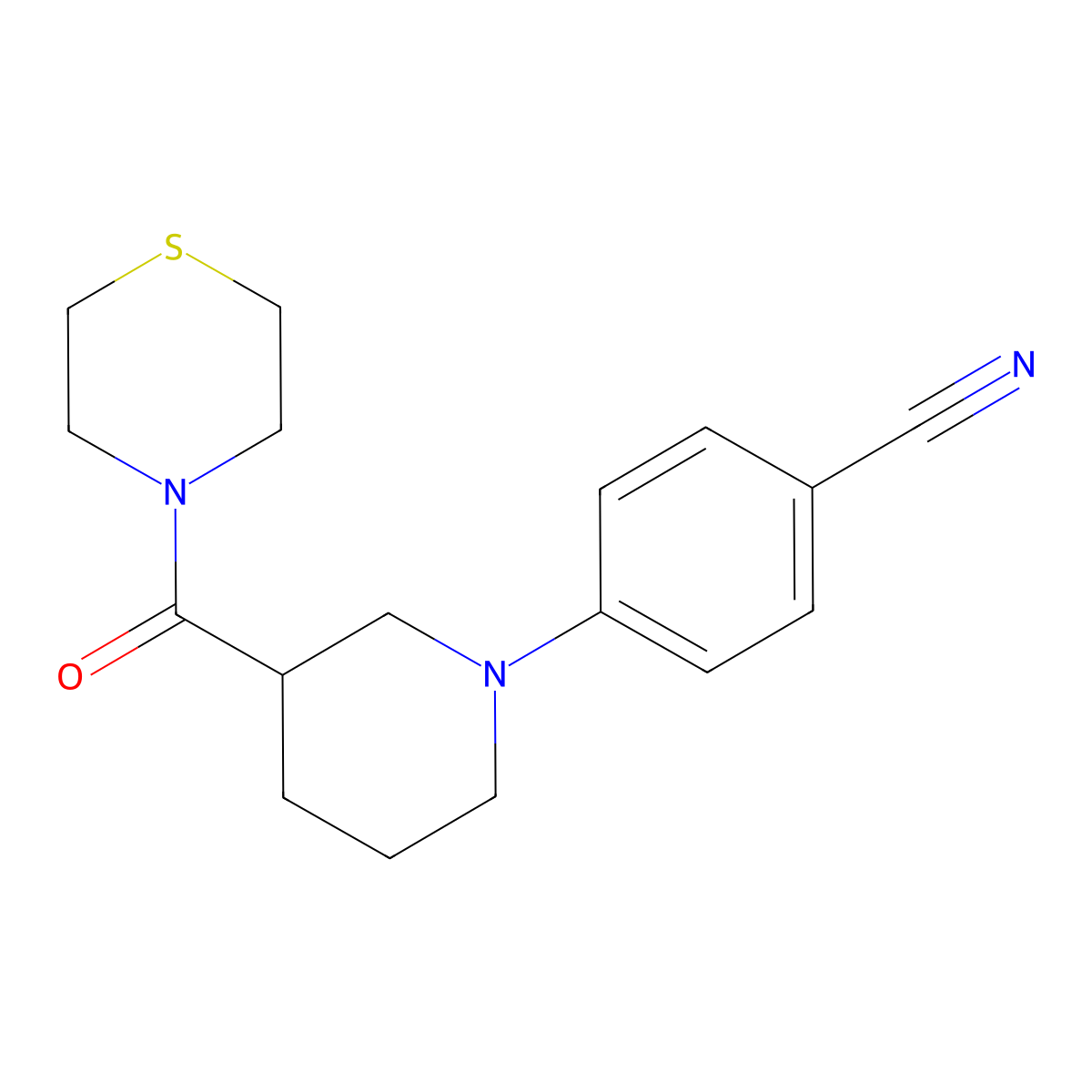 4-[3-(Thiomorpholine-4-carbonyl)piperidin-1-yl]benzonitrile molecular structure, CAS 2741893-82-1