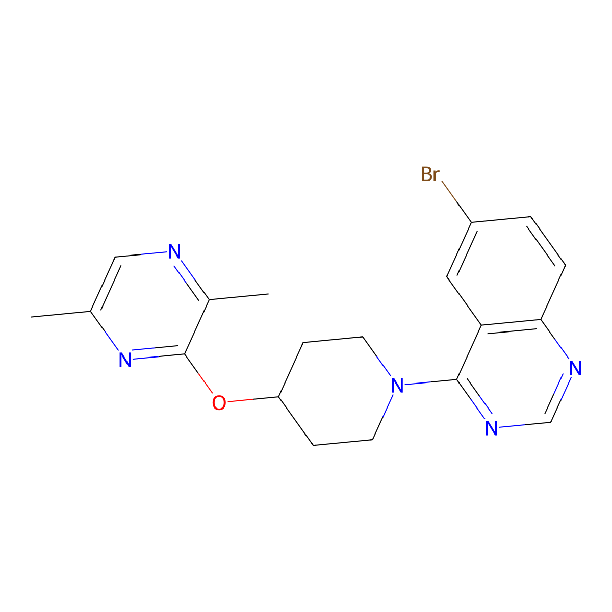 6-Bromo-4-{4-[(3,6-dimethylpyrazin-2-yl)oxy]piperidin-1-yl}quinazoline molecular structure, CAS 2741893-83-2