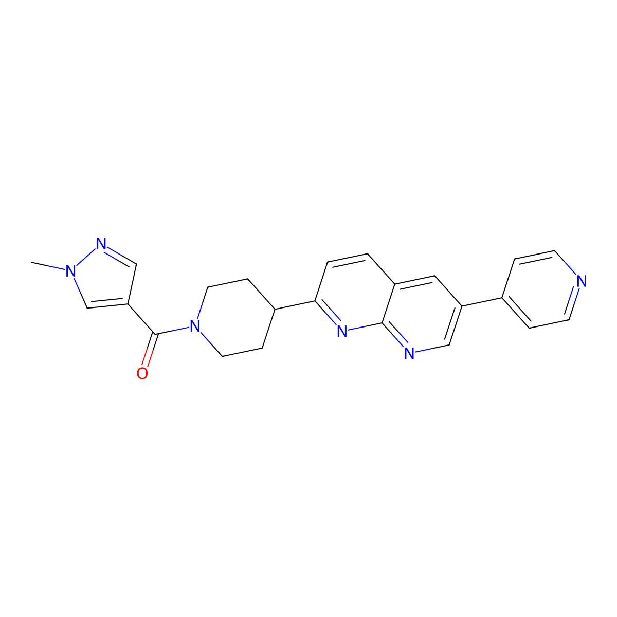 2-[1-(1-methyl-1H-pyrazole-4-carbonyl)piperidin-4-yl]-6-(pyridin-4-yl)-1,8-naphthyridine molecular structure, CAS 2741893-84-3