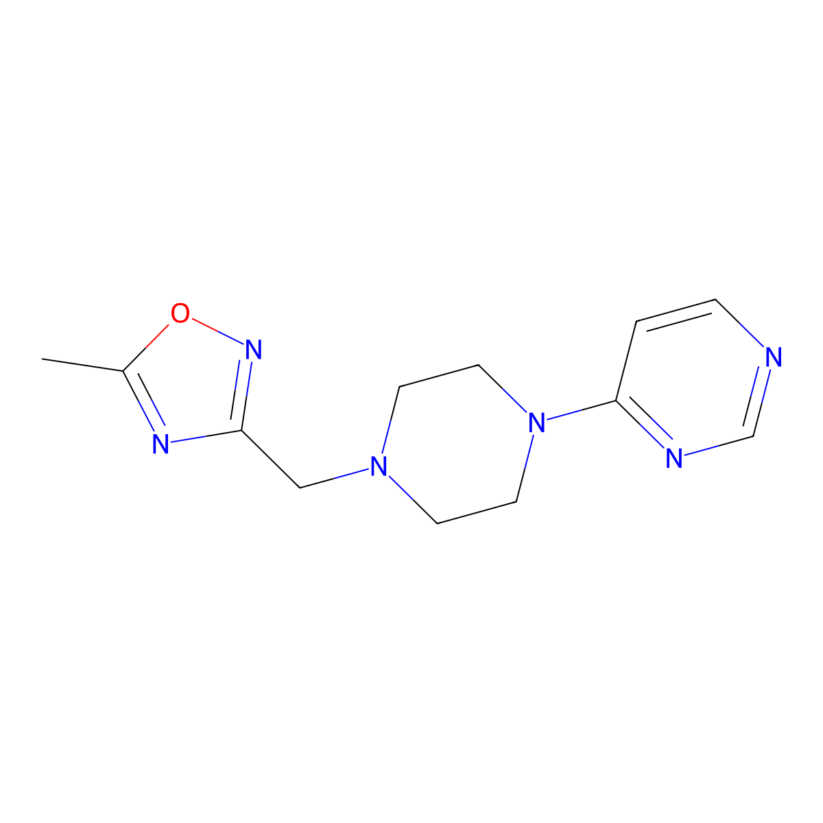 4-{4-[(5-Methyl-1,2,4-oxadiazol-3-yl)methyl]piperazin-1-yl}pyrimidine molecular structure, CAS 2741893-87-6