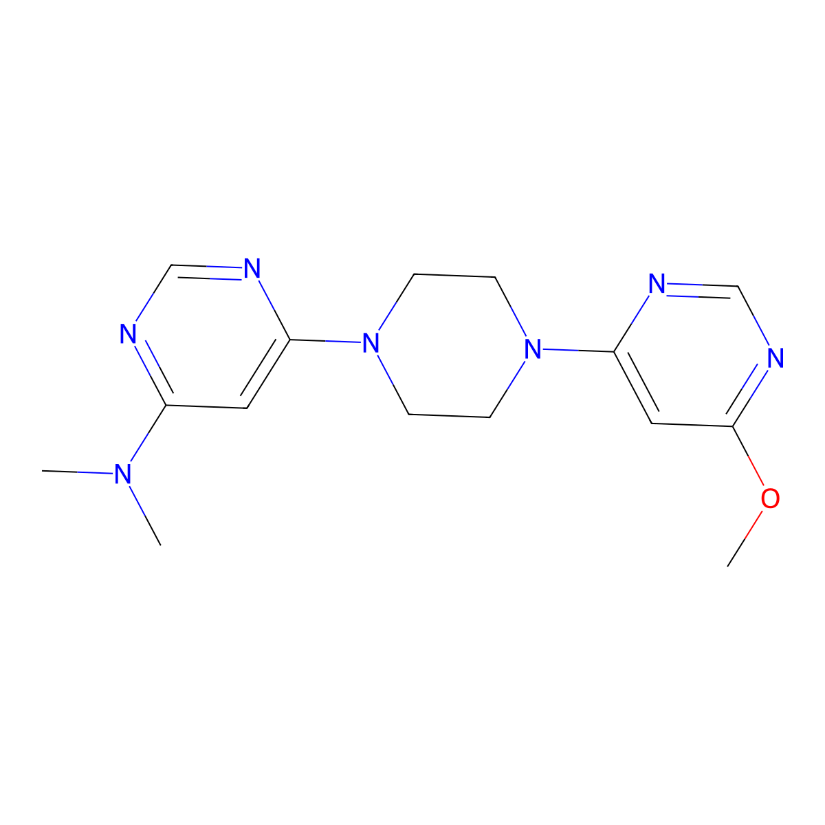 6-[4-(6-methoxypyrimidin-4-yl)piperazin-1-yl]-N,N-dimethylpyrimidin-4-amine molecular structure, CAS 2741893-90-1