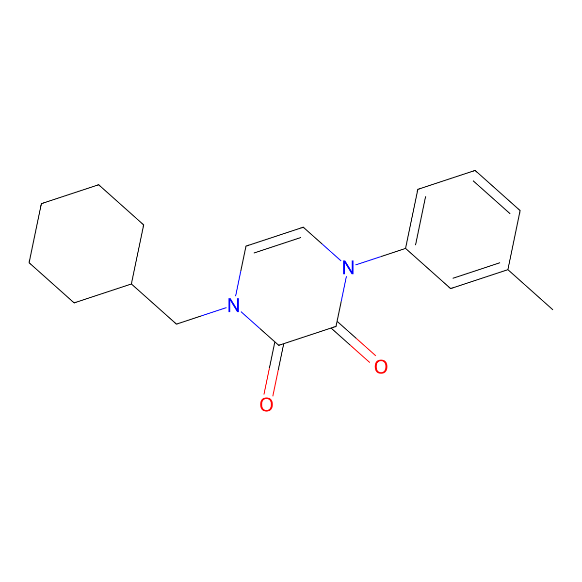1-(Cyclohexylmethyl)-4-(3-methylphenyl)-1,2,3,4-tetrahydropyrazine-2,3-dione molecular structure, CAS 2741893-95-6
