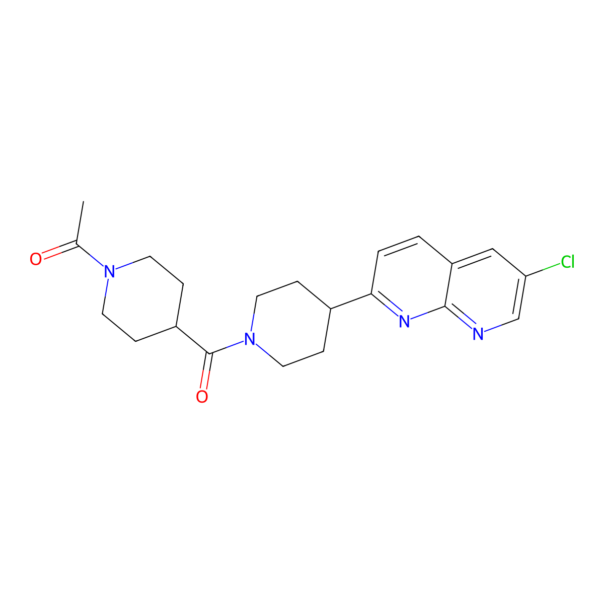 1-{4-[4-(6-Chloro-1,8-naphthyridin-2-yl)piperidine-1-carbonyl]piperidin-1-yl}ethan-1-one molecular structure, CAS 2741893-97-8
