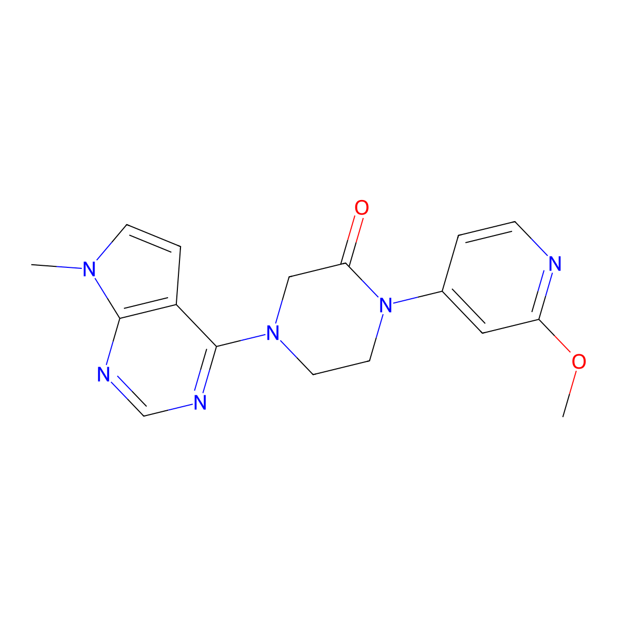 1-(2-methoxypyridin-4-yl)-4-{7-methyl-7H-pyrrolo[2,3-d]pyrimidin-4-yl}piperazin-2-one molecular structure, CAS 2741894-05-1
