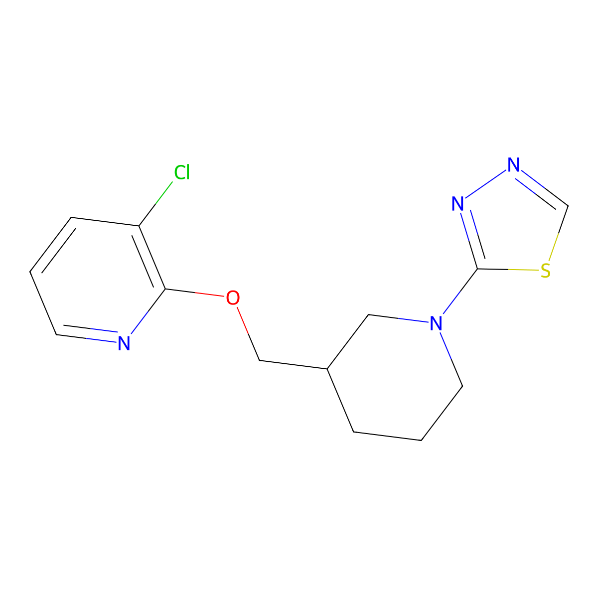 3-Chloro-2-{[1-(1,3,4-thiadiazol-2-yl)piperidin-3-yl]methoxy}pyridine molecular structure, CAS 2741894-07-3