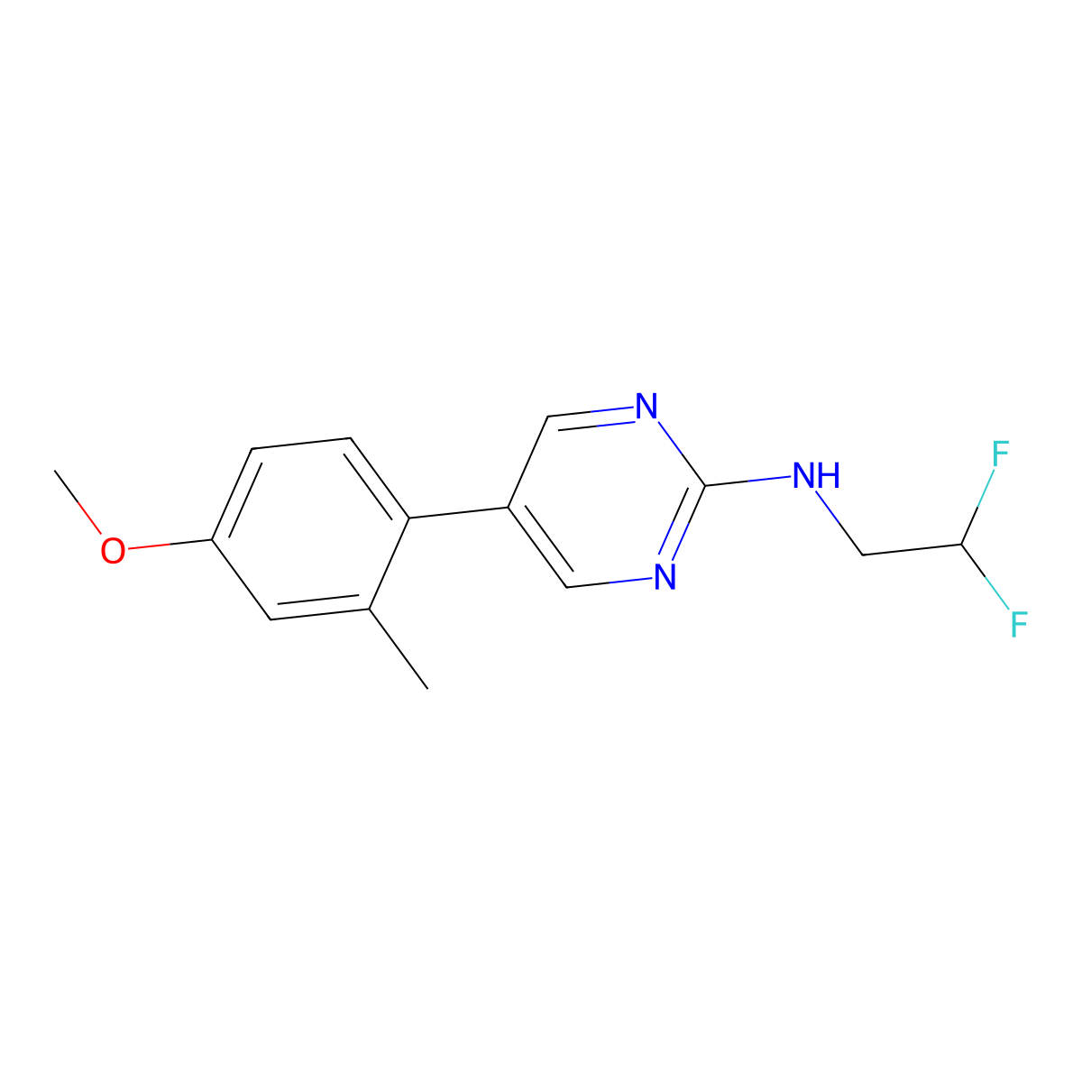 N-(2,2-difluoroethyl)-5-(4-methoxy-2-methylphenyl)pyrimidin-2-amine molecular structure, CAS 2741894-09-5