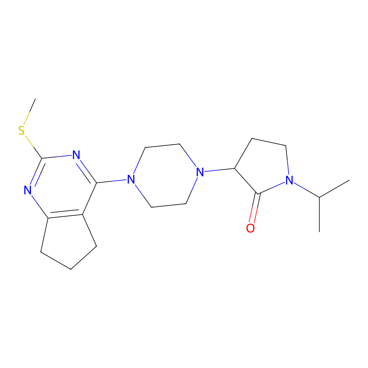3-{4-[2-(methylsulfanyl)-5H,6H,7H-cyclopenta[d]pyrimidin-4-yl]piperazin-1-yl}-1-(propan-2-yl)pyrrolidin-2-one molecular structure, CAS 2741894-11-9