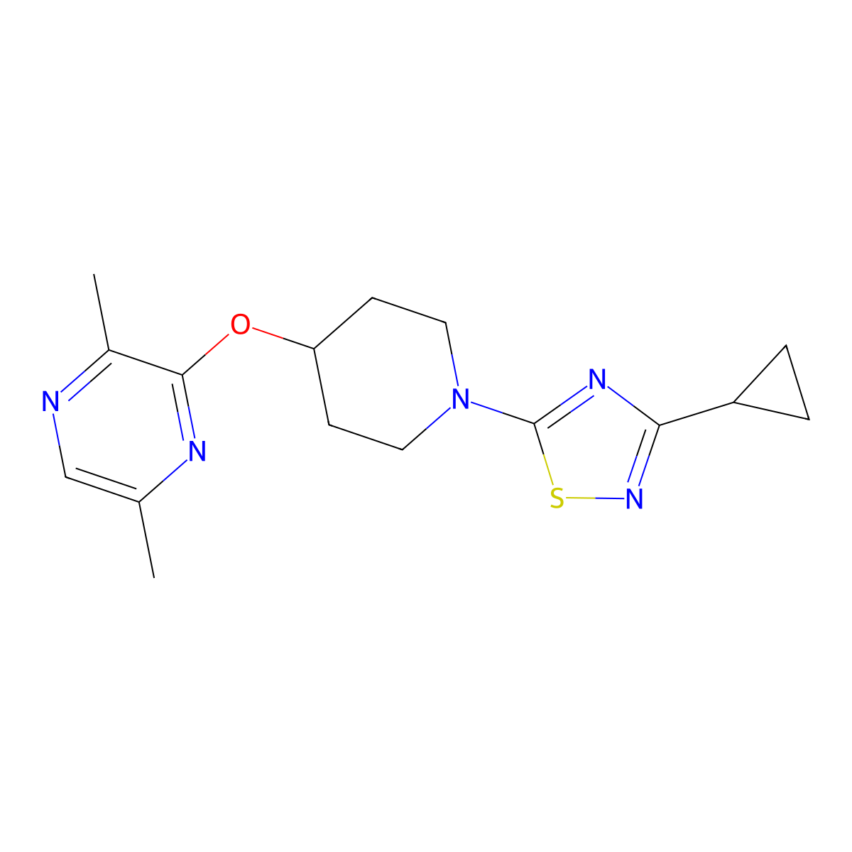 3-{[1-(3-Cyclopropyl-1,2,4-thiadiazol-5-yl)piperidin-4-yl]oxy}-2,5-dimethylpyrazine molecular structure, CAS 2741894-12-0