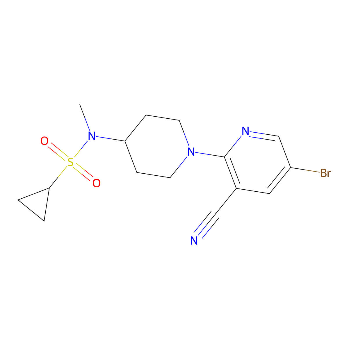 N-[1-(5-bromo-3-cyanopyridin-2-yl)piperidin-4-yl]-N-methylcyclopropanesulfonamide molecular structure, CAS 2741894-17-5