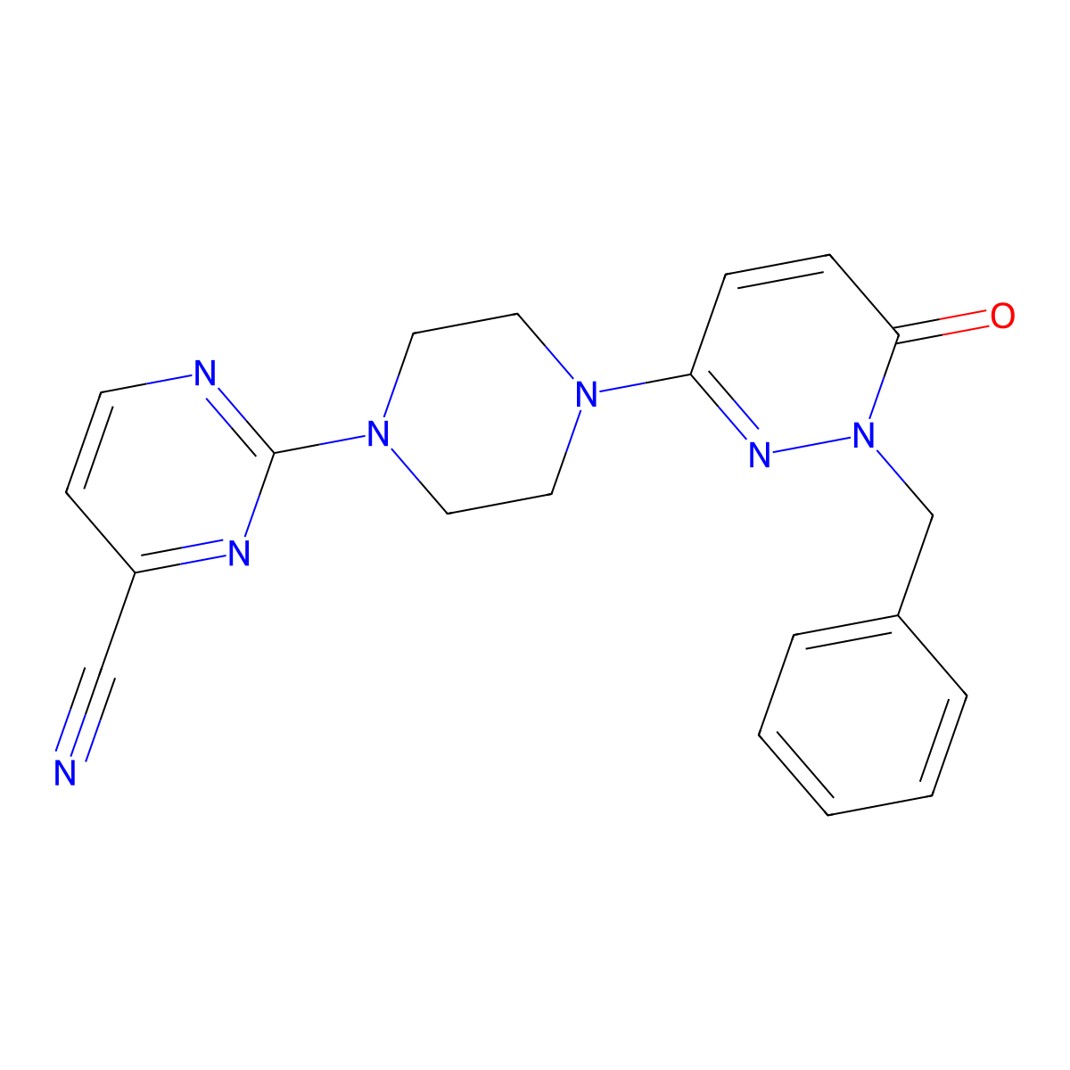 2-[4-(1-Benzyl-6-oxo-1,6-dihydropyridazin-3-yl)piperazin-1-yl]pyrimidine-4-carbonitrile molecular structure, CAS 2741894-23-3
