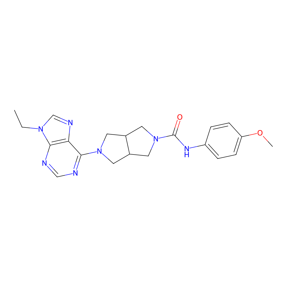 5-(9-ethyl-9H-purin-6-yl)-N-(4-methoxyphenyl)-octahydropyrrolo[3,4-c]pyrrole-2-carboxamide molecular structure, CAS 2741894-24-4