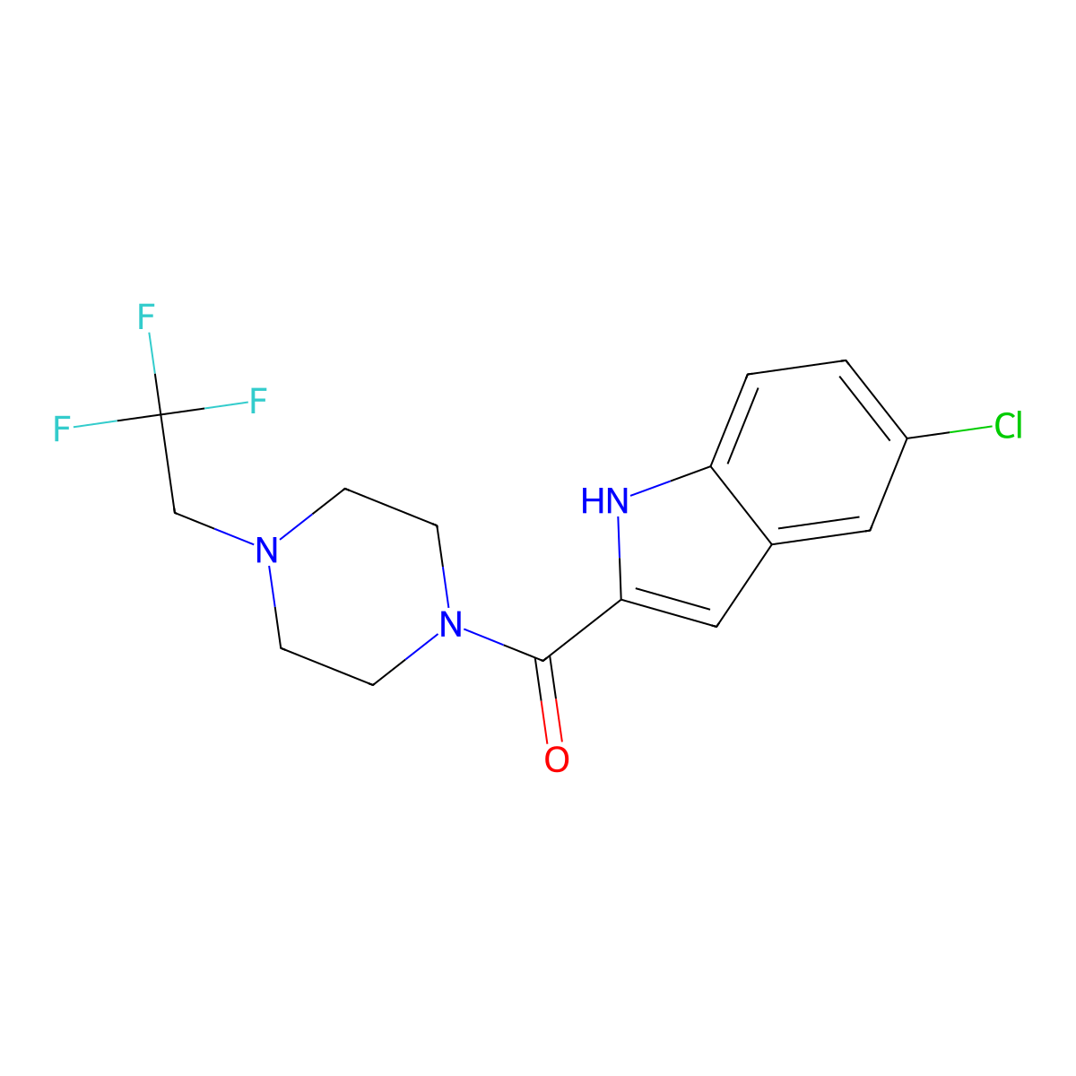 5-chloro-2-[4-(2,2,2-trifluoroethyl)piperazine-1-carbonyl]-1H-indole molecular structure, CAS 2741894-28-8