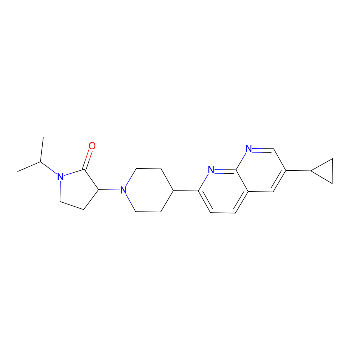 3-[4-(6-Cyclopropyl-1,8-naphthyridin-2-yl)piperidin-1-yl]-1-(propan-2-yl)pyrrolidin-2-one molecular structure, CAS 2741894-31-3