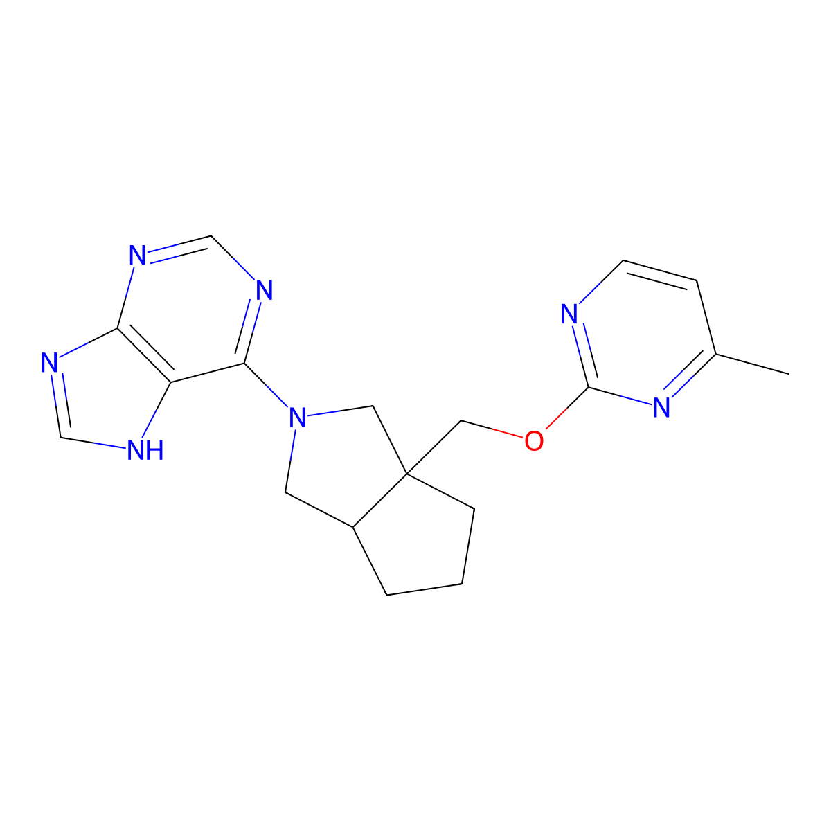 6-(3a-{[(4-methylpyrimidin-2-yl)oxy]methyl}-octahydrocyclopenta[c]pyrrol-2-yl)-9H-purine molecular structure, CAS 2741894-33-5