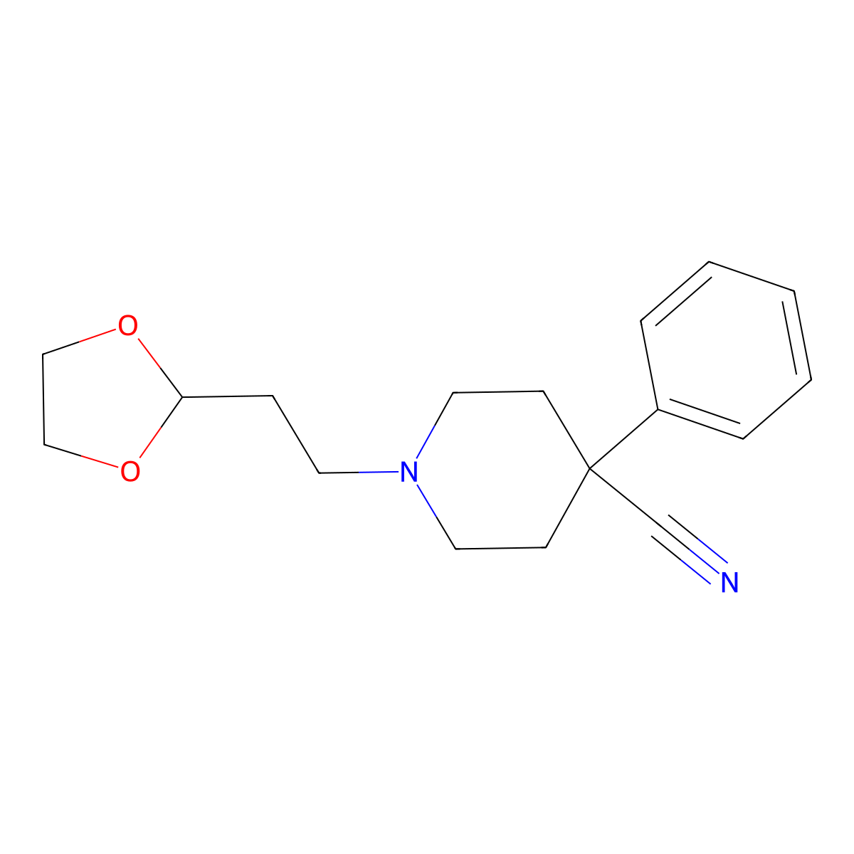 1-[2-(1,3-Dioxolan-2-yl)ethyl]-4-phenylpiperidine-4-carbonitrile molecular structure, CAS 2741894-37-9